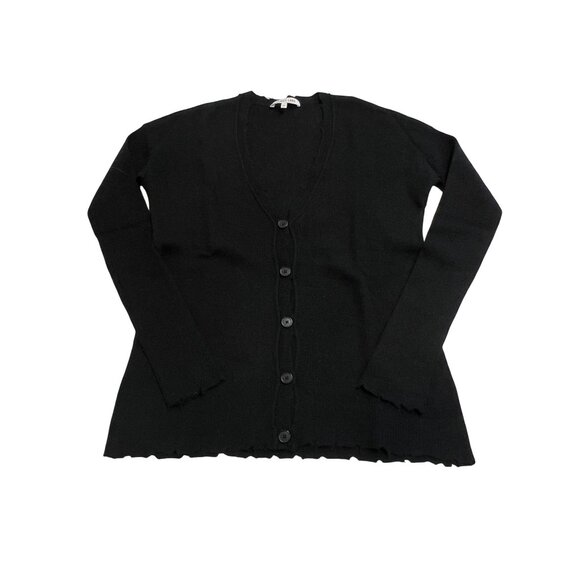 Helmut Lang V-Neck Lettuce Hem Cardigan in Black - Picture 1 of 3